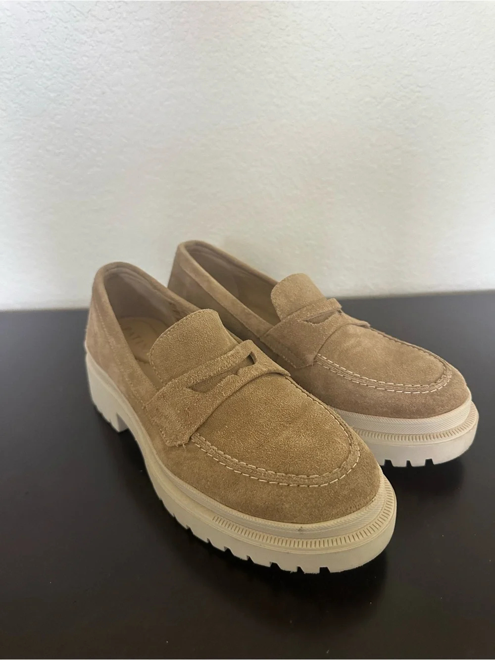 Suede Penny Loafers in Light Tan - Women's Flats